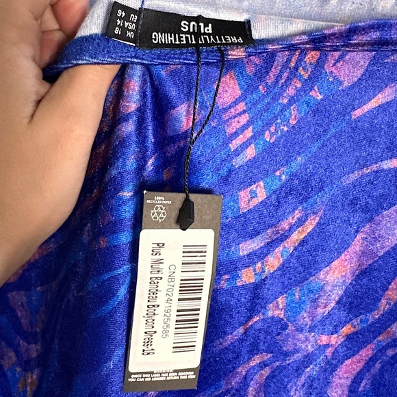 PrettyLittleThing PLUS NWT Tube Dress Stretchy Bodycon Purple & Pink Velour - Picture 13 of 13